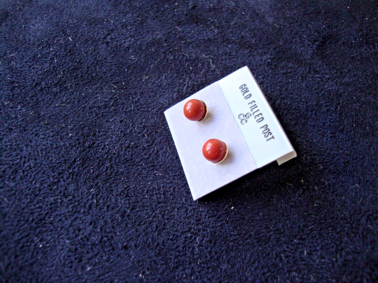 VINTAGE 1970s CLASSIC RED JASPER  6MM BALL GOLD FILLED POST STUD EARRINGS
