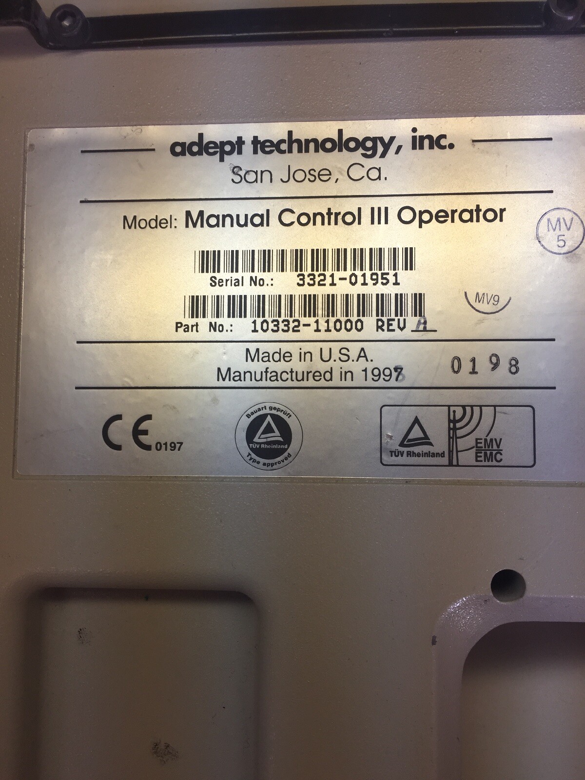 Adept Technology 10332-11000 REV A Manual Control III Operator