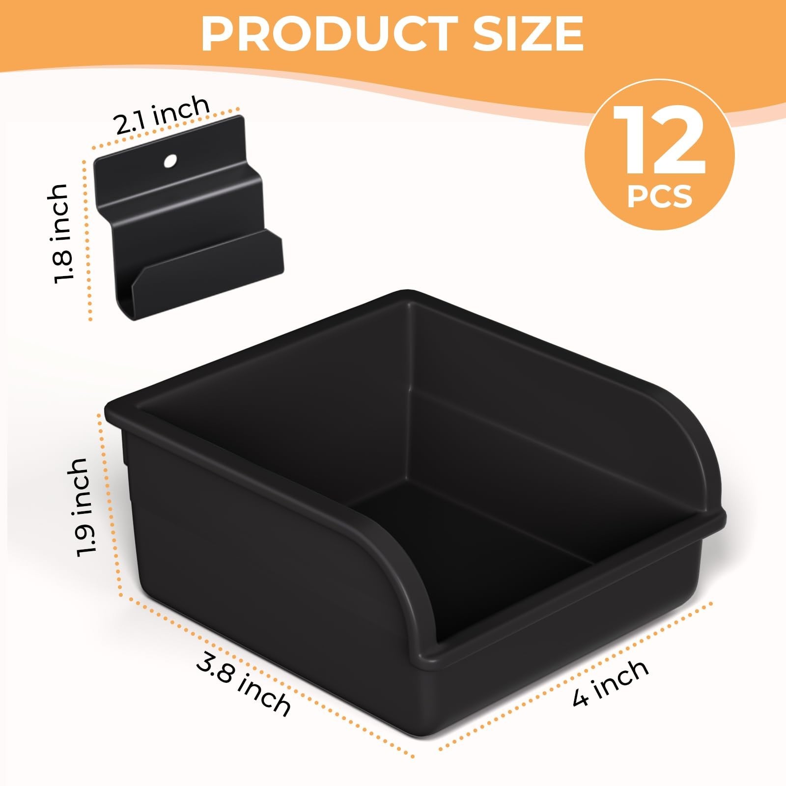 12 Pack Slatwall Bins with Hooks - Plastic Storage Containers for Garage, Craft,