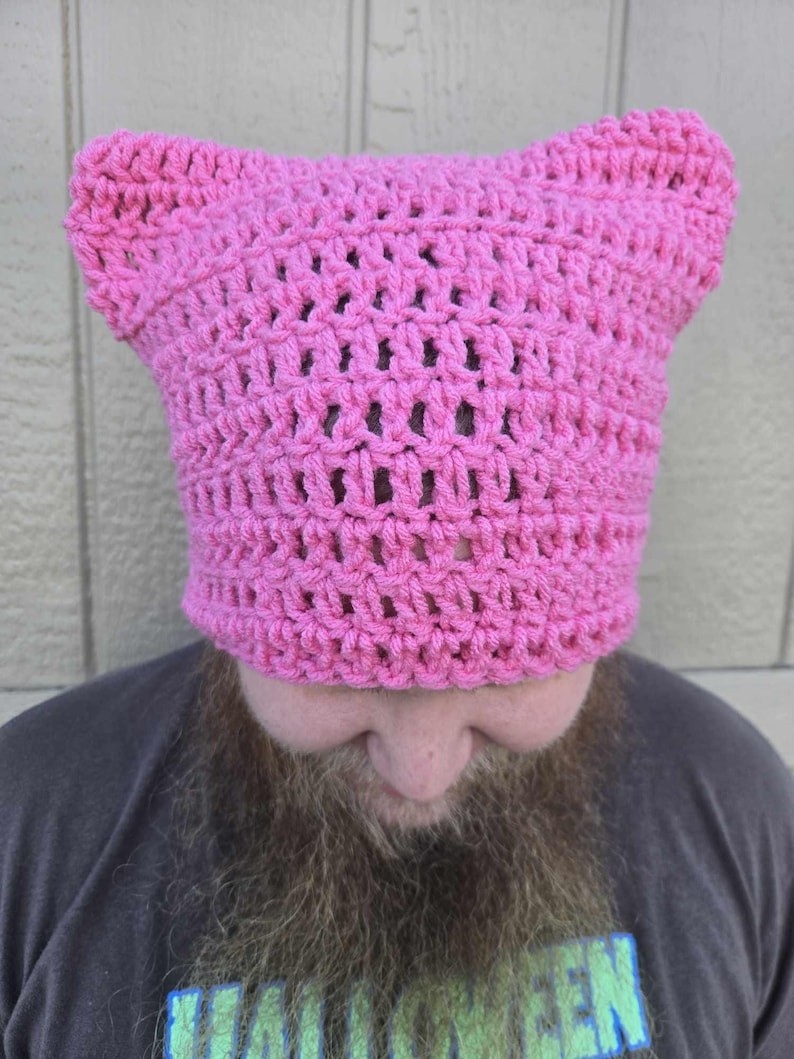 Pussy Cat Hat w/ Ears Womens Light Pink Soft Handmade Crochet Knit Winter Beanie