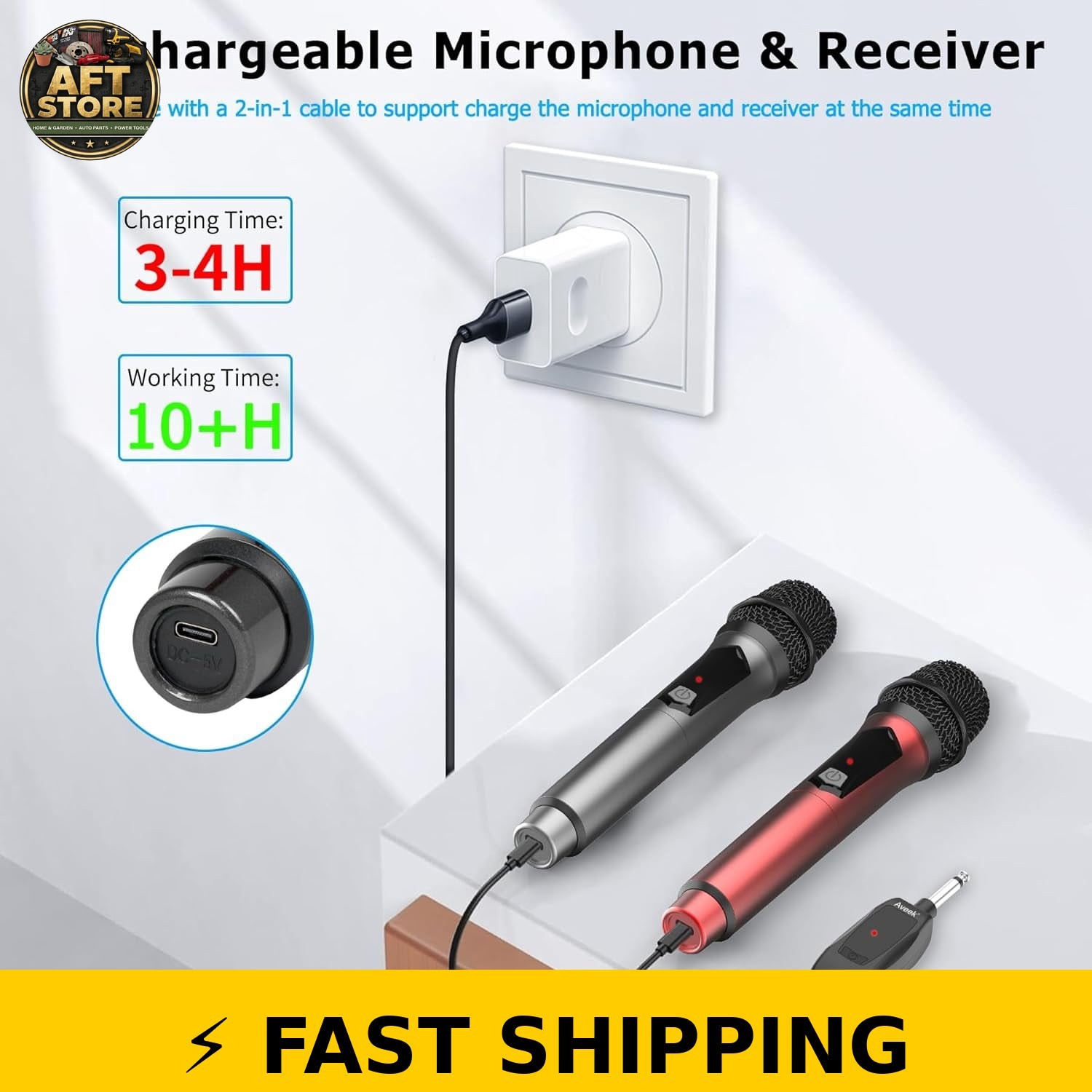 Aveek Wireless Microphone for Karaoke - 2 Packs, Grey & Red