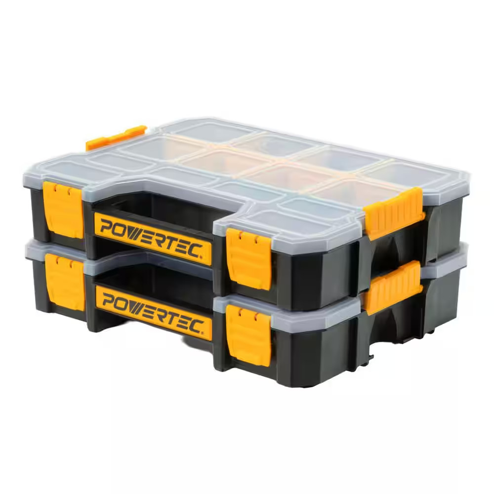 12 5/8 In. W Small Parts Organizer and Tool Box, 14 Compartments, Stackable Stor