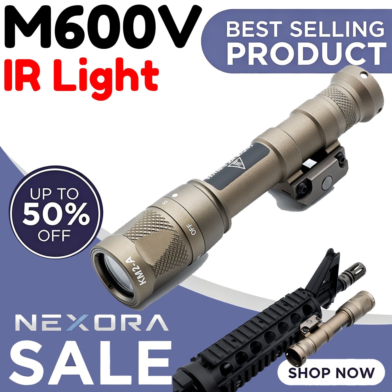 2026 M600V IR Light Hunting LED White Flashlight with Remote Pressure Switch US