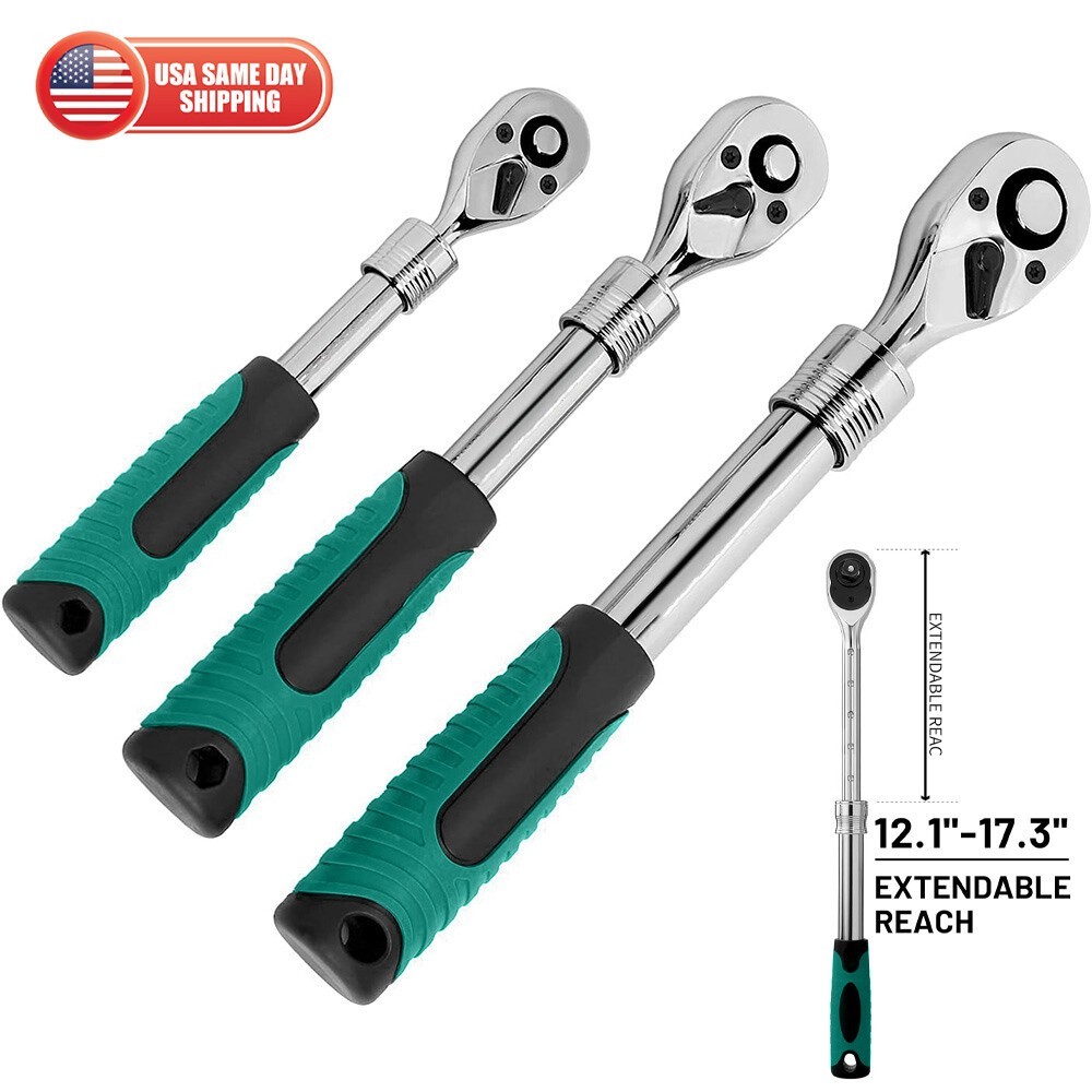 3PCS 1/4" 3/8" 1/2" Drive Ratchet Socket Wrench Quick-Release Spanner 72 Teeth