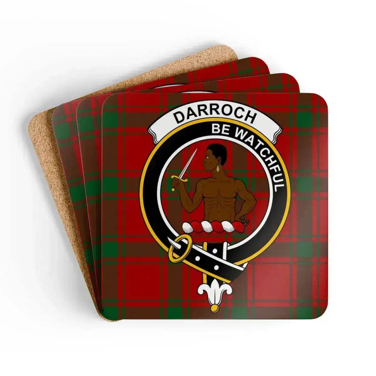 Darroch Clan Crest Scottish Tartan Coaster Set