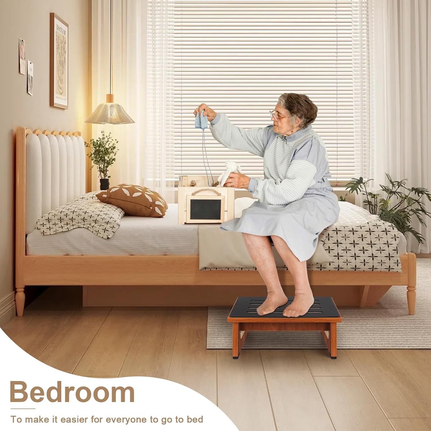Step Stool, Bed Steps for High Beds Adults with 5.5 Inches, Brown