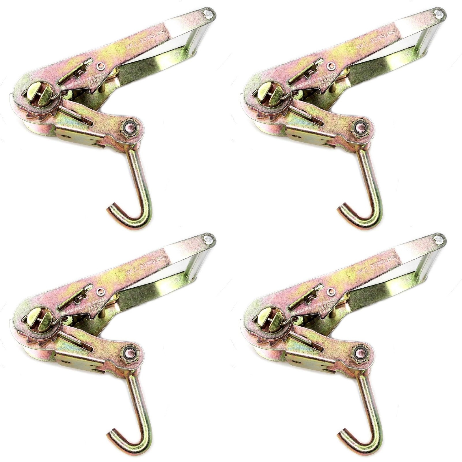 GRIPON (Pack of 4) 2-inch Ratchet with Finger J Hook Tie Down