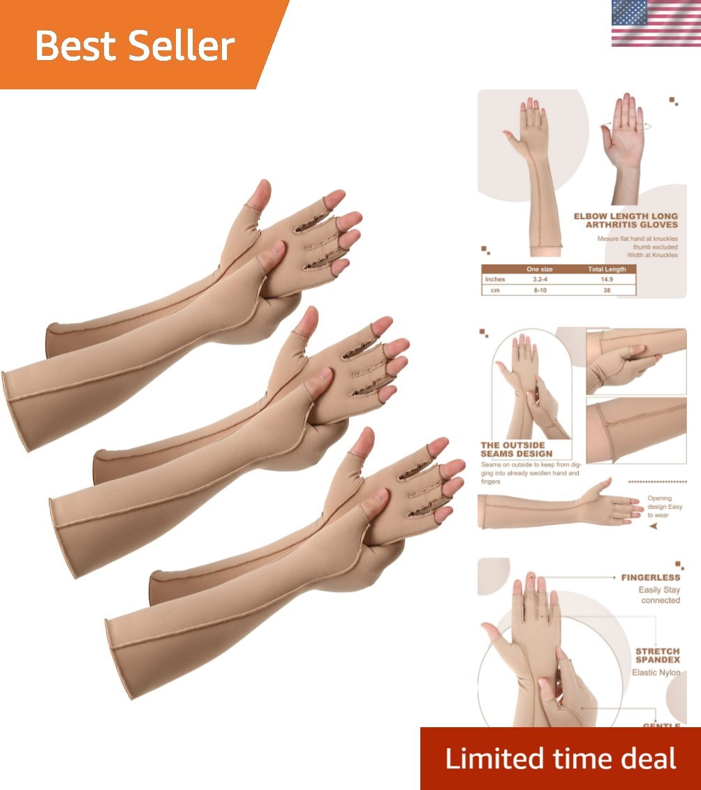 3 Pairs Arthritis Compression Gloves for Women and Men Carpal Tunnel Pain Rel...