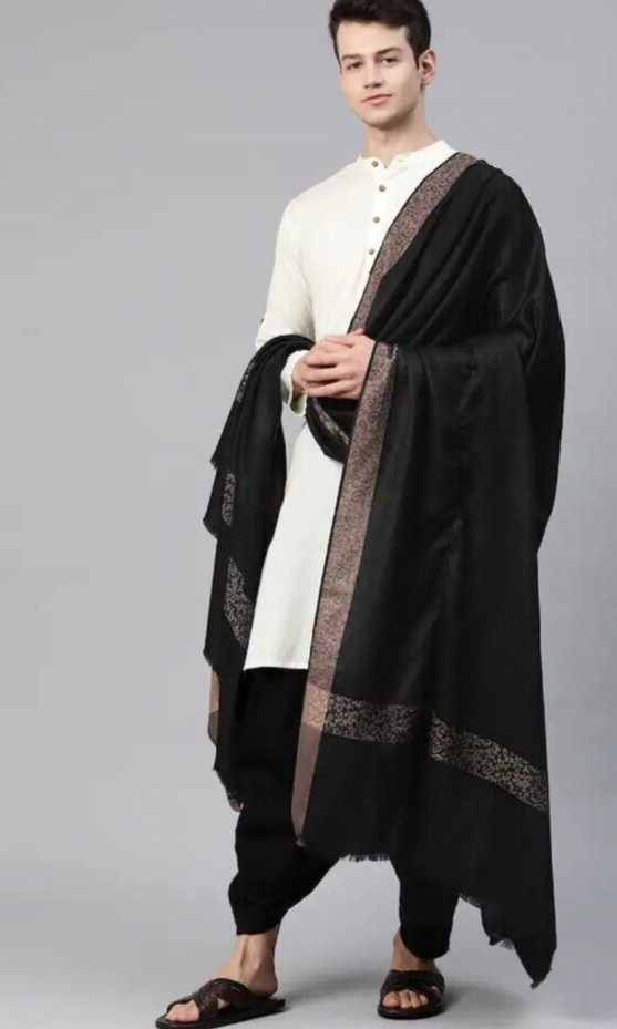 Beautiful Party Wear Pashmina Stole Black Paisley Design Shawl Soft Wool Scarf