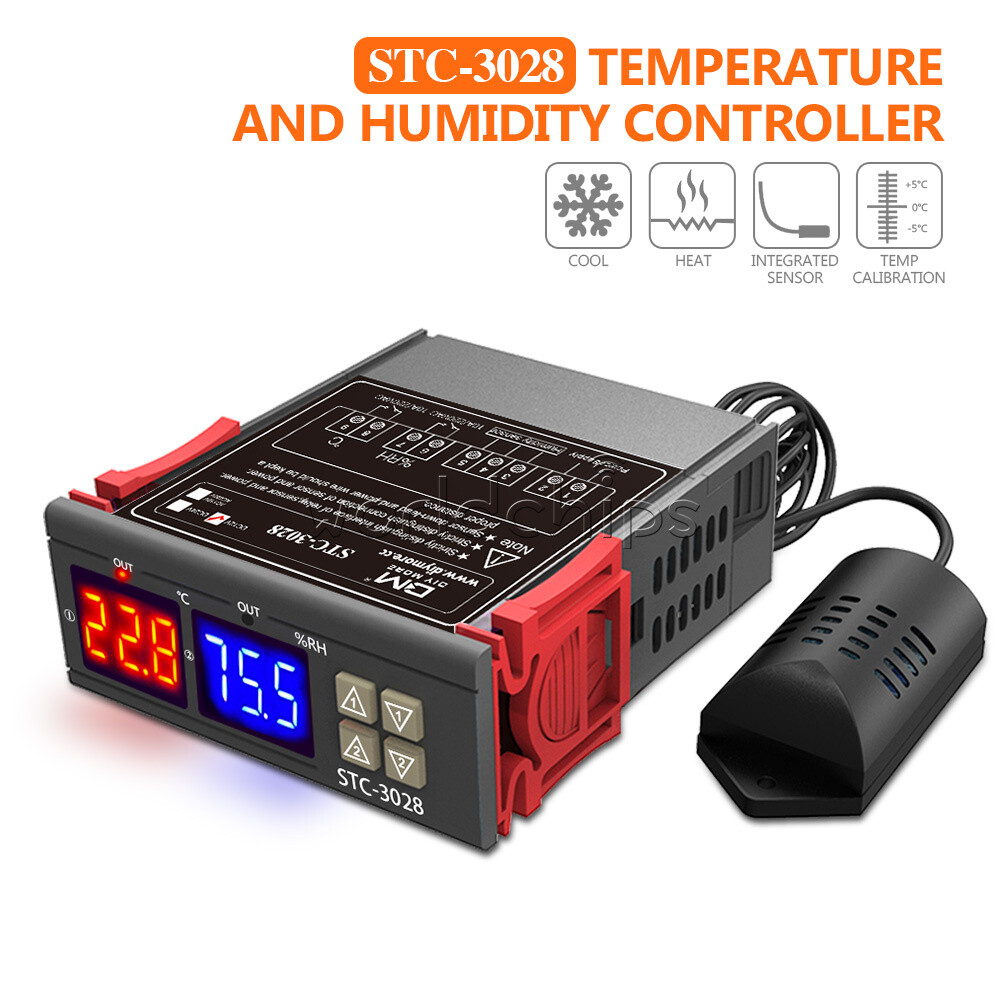 STC-3028 DC12V 10A Digital Dual LED Temperature Humidity Controller Thermostat