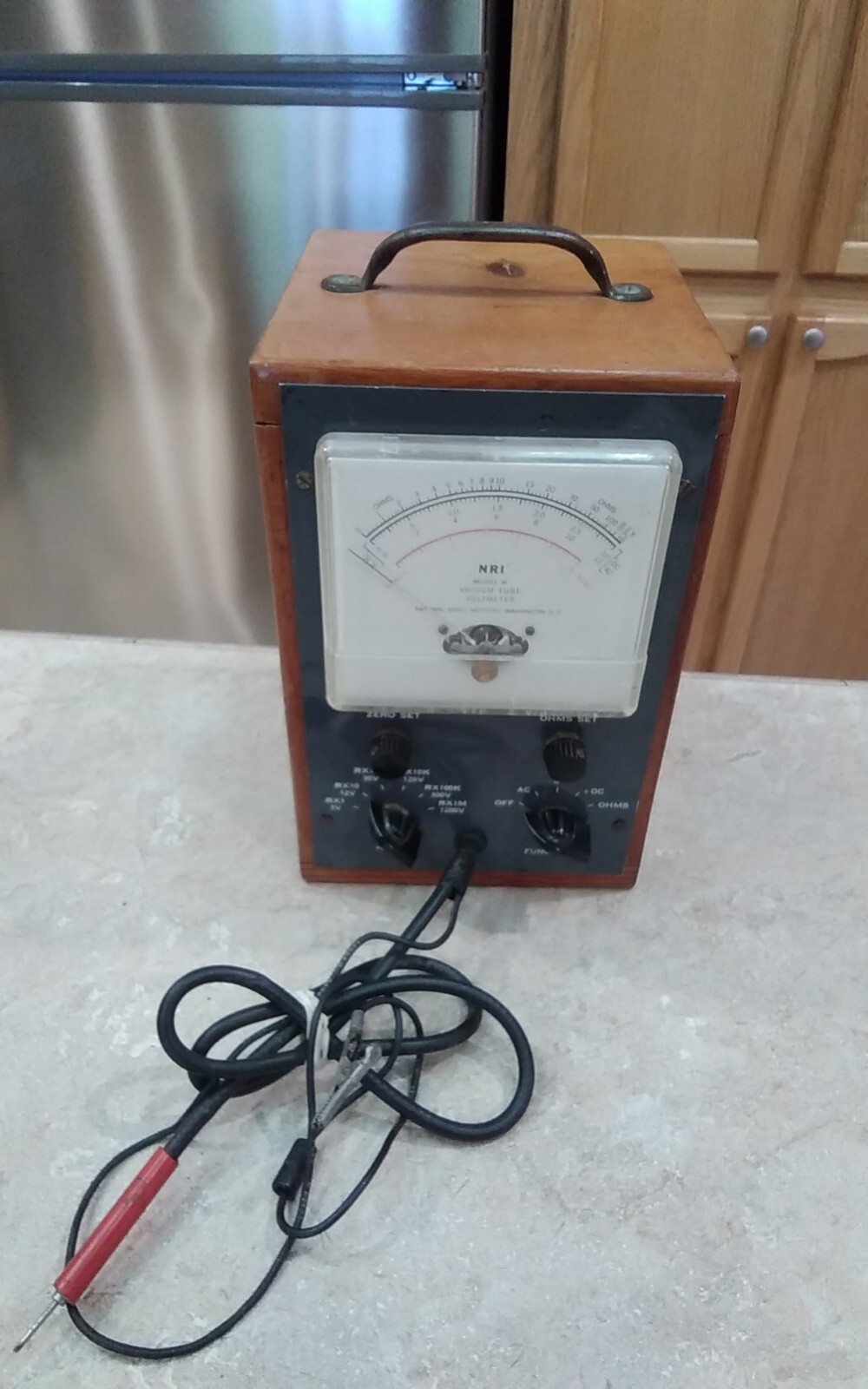 NRI National Radio Institute Model W Vacuum Tube Volt Meter In Wood Box