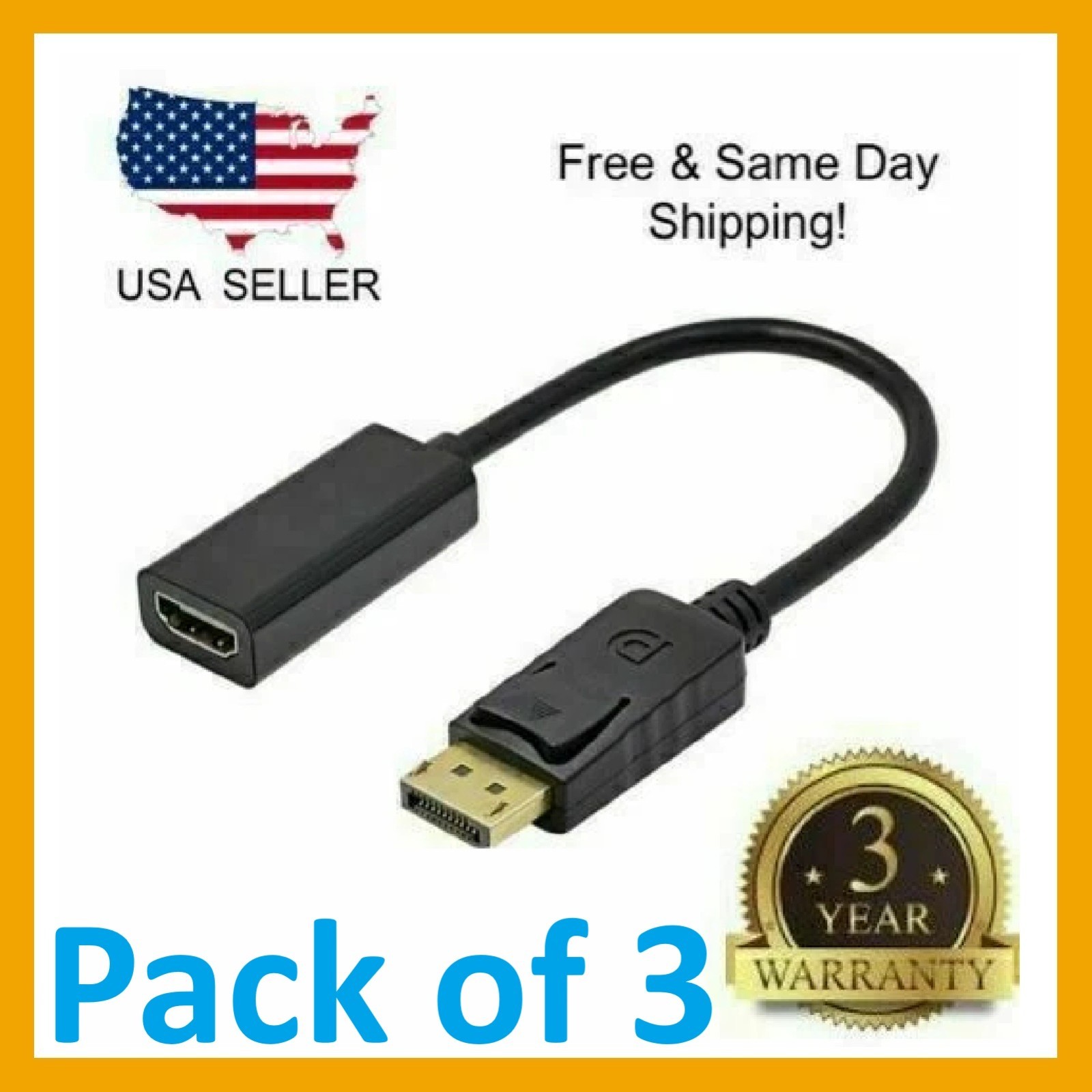 Lot of 3 Display Port to HDMI Male Female Adapter Converter Cable DP to HDMI