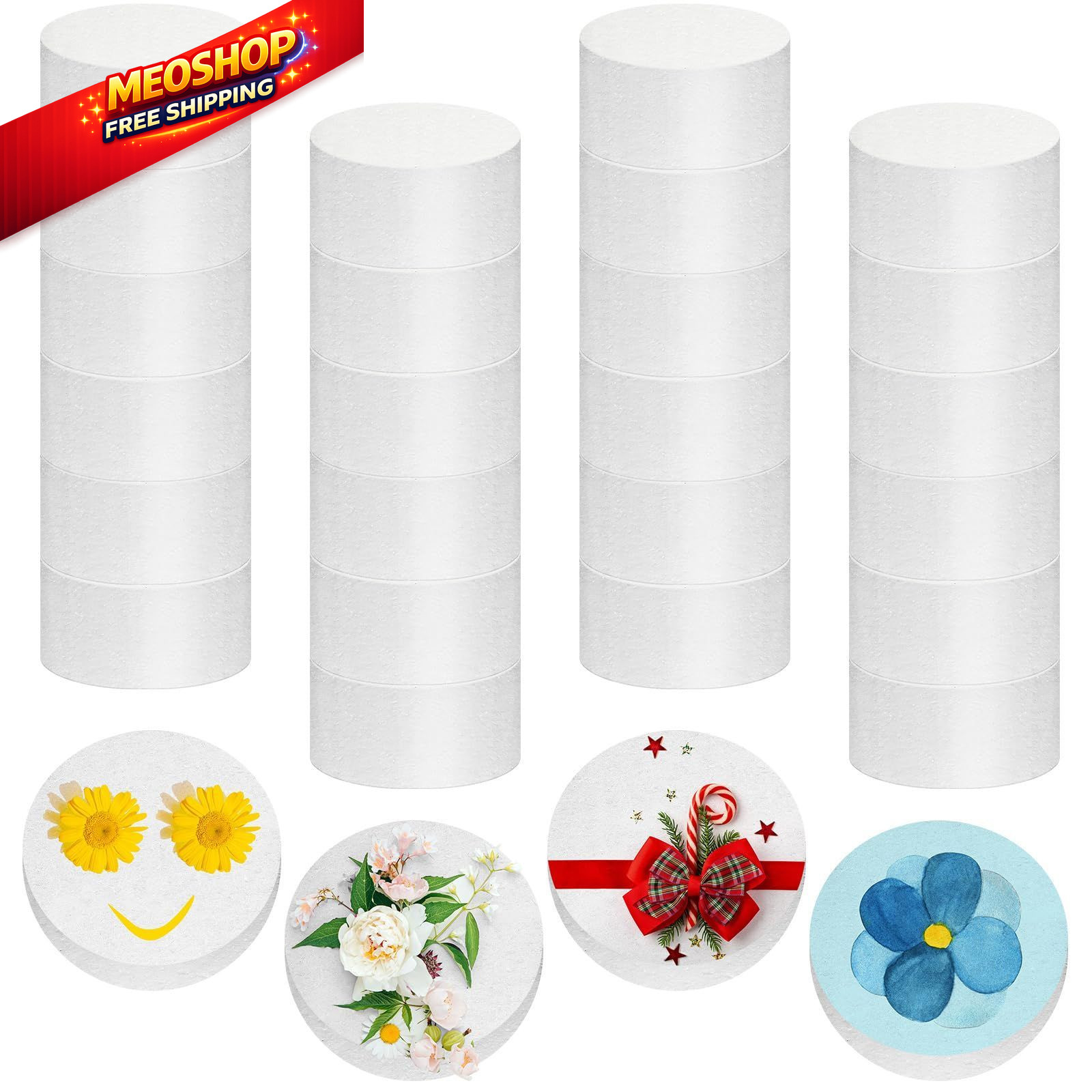 Henoyso 2 x 2 x 1 Inch 24 Pcs Foam Circles Polystyrene Round 2 x 2 x 1