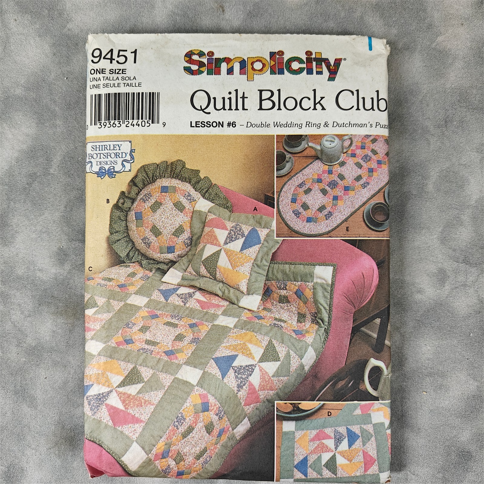 2000 Simplicity 9451 Quilt Block Club #6 Double Wedding Ring Dutchman Puzzle Pat