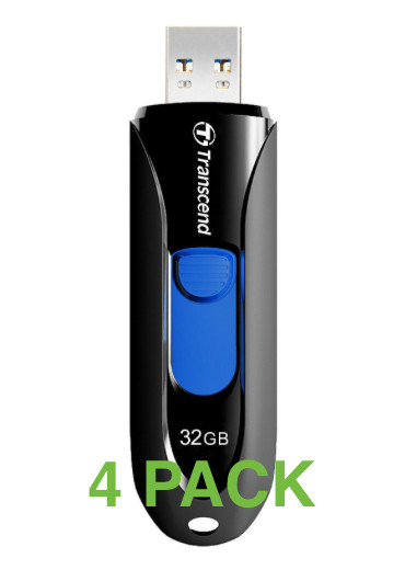 Pack of 4 Transcend 32GB each JetFlash USB 3.1 Memory Flash Thumb Storage Drives
