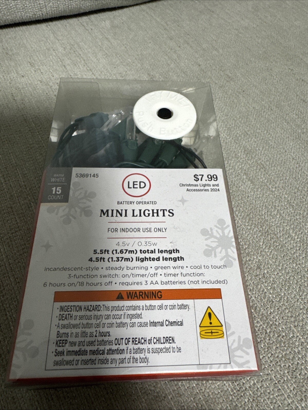 Mini Lights  For Indoor 5.5 Ft    15 Count Clear White