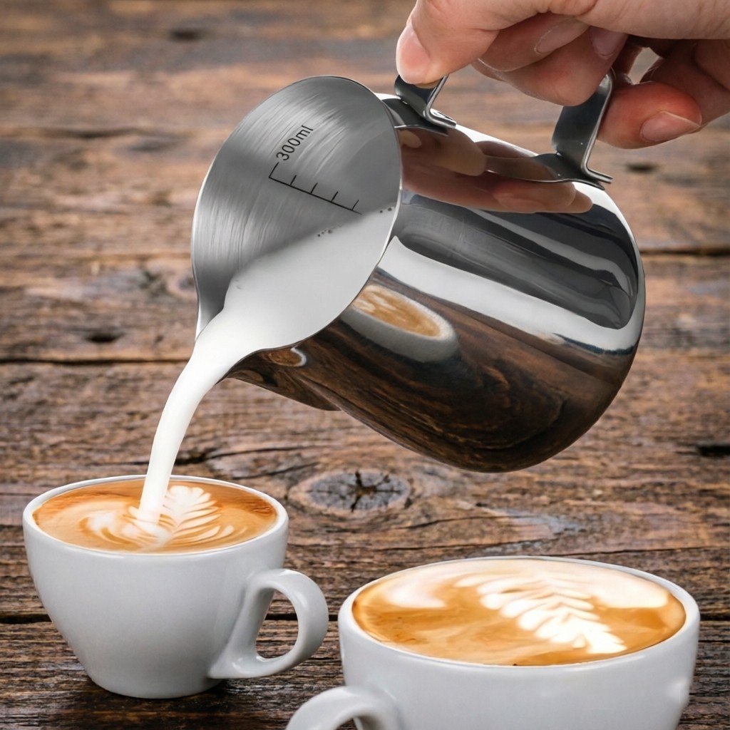 350ml stainless steel latte cup with built-in scale Eagle Beak Spout