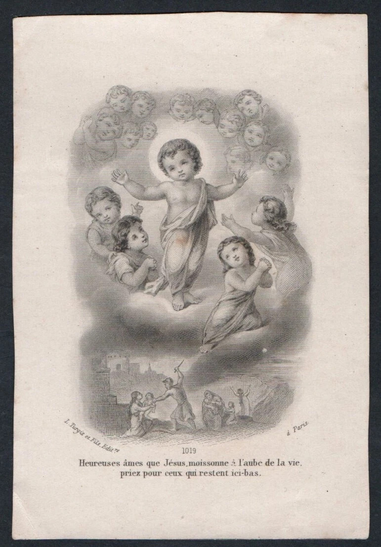 Holy card antique grabado de Jesus Niño santino image pieuses estampa