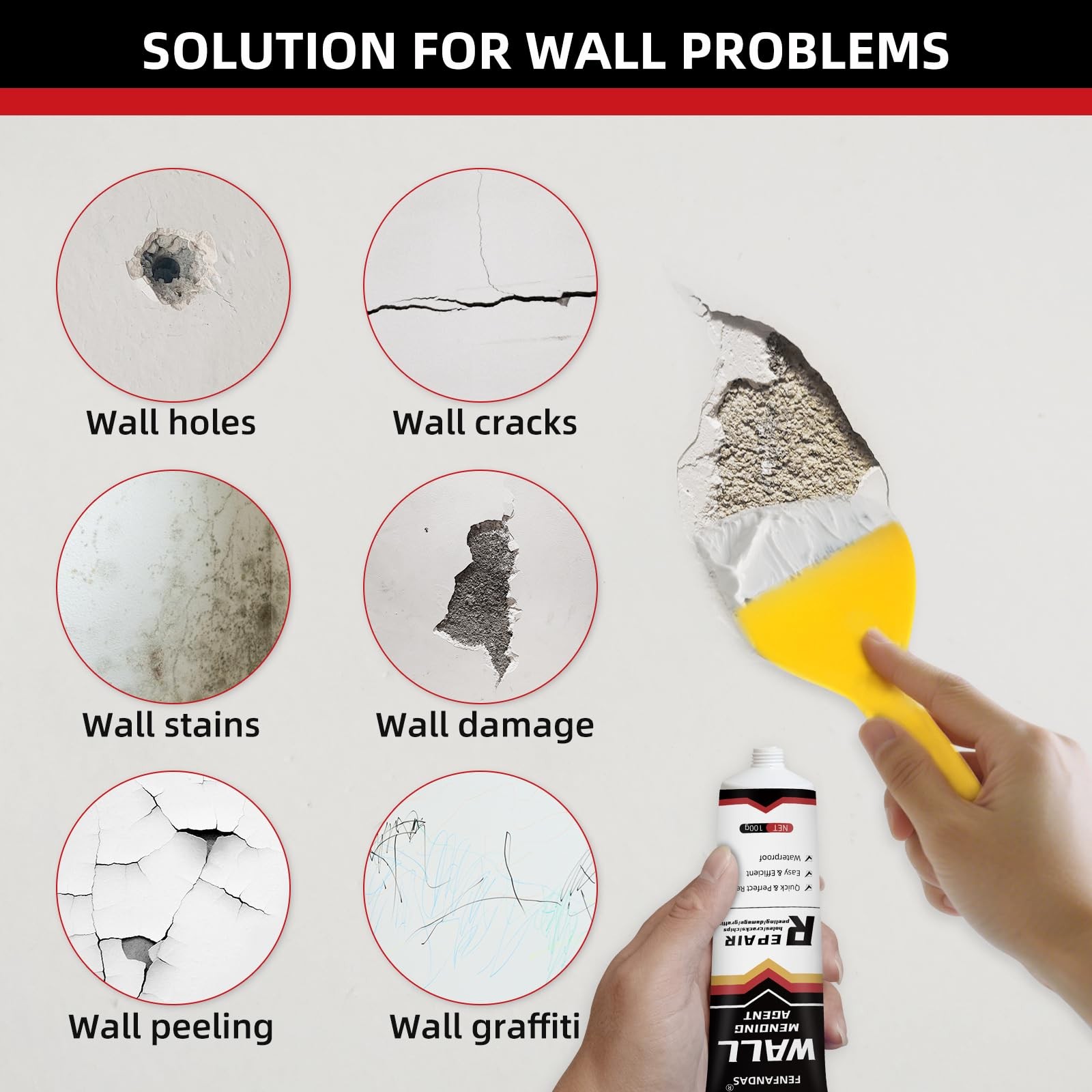 Drywall Repair Kit, Hole Patch Kit Spackle Wall White