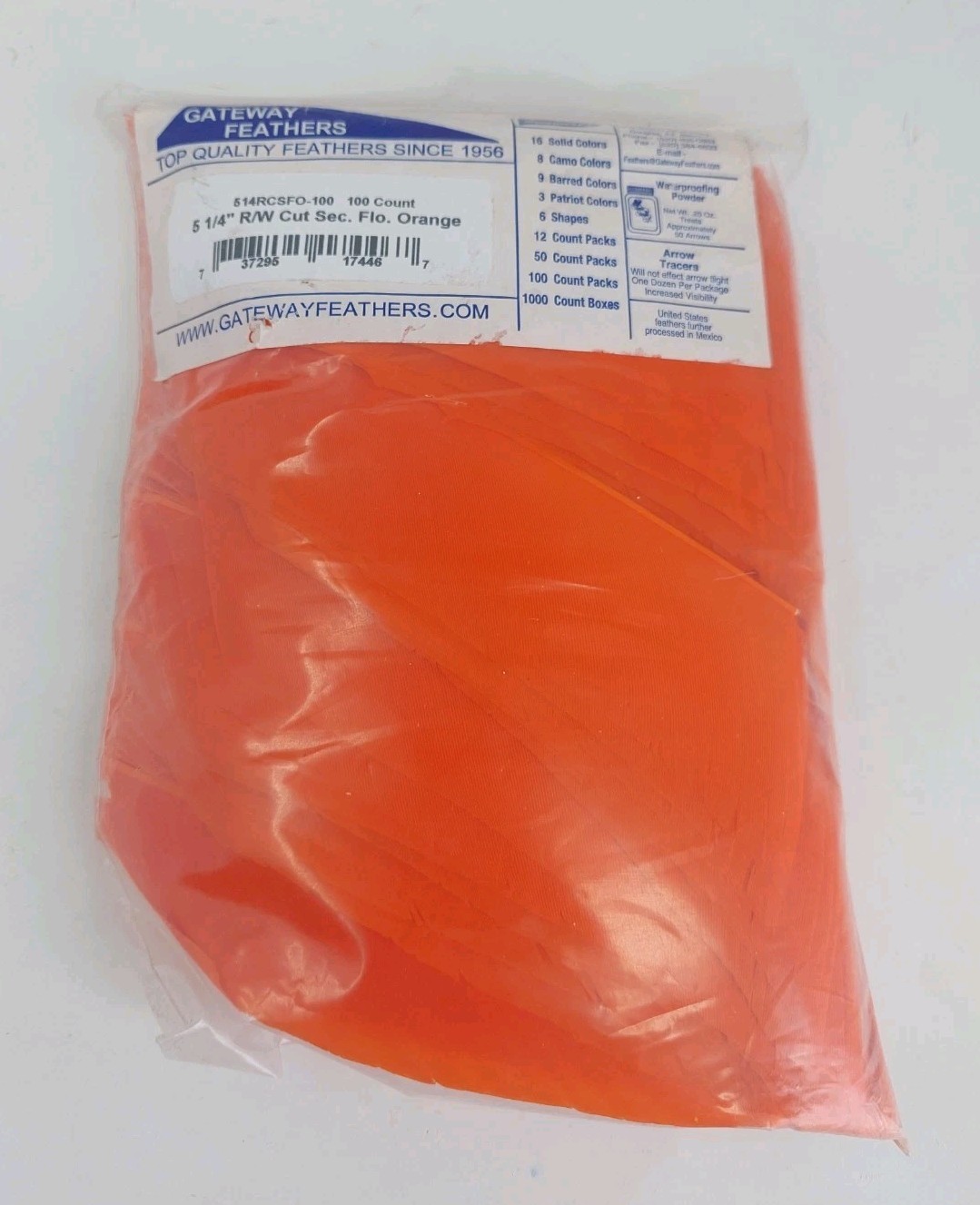 100 Pack Gateway Feathers 5" Right Wing Cut Section Fluorescent Orange 514RCSFO