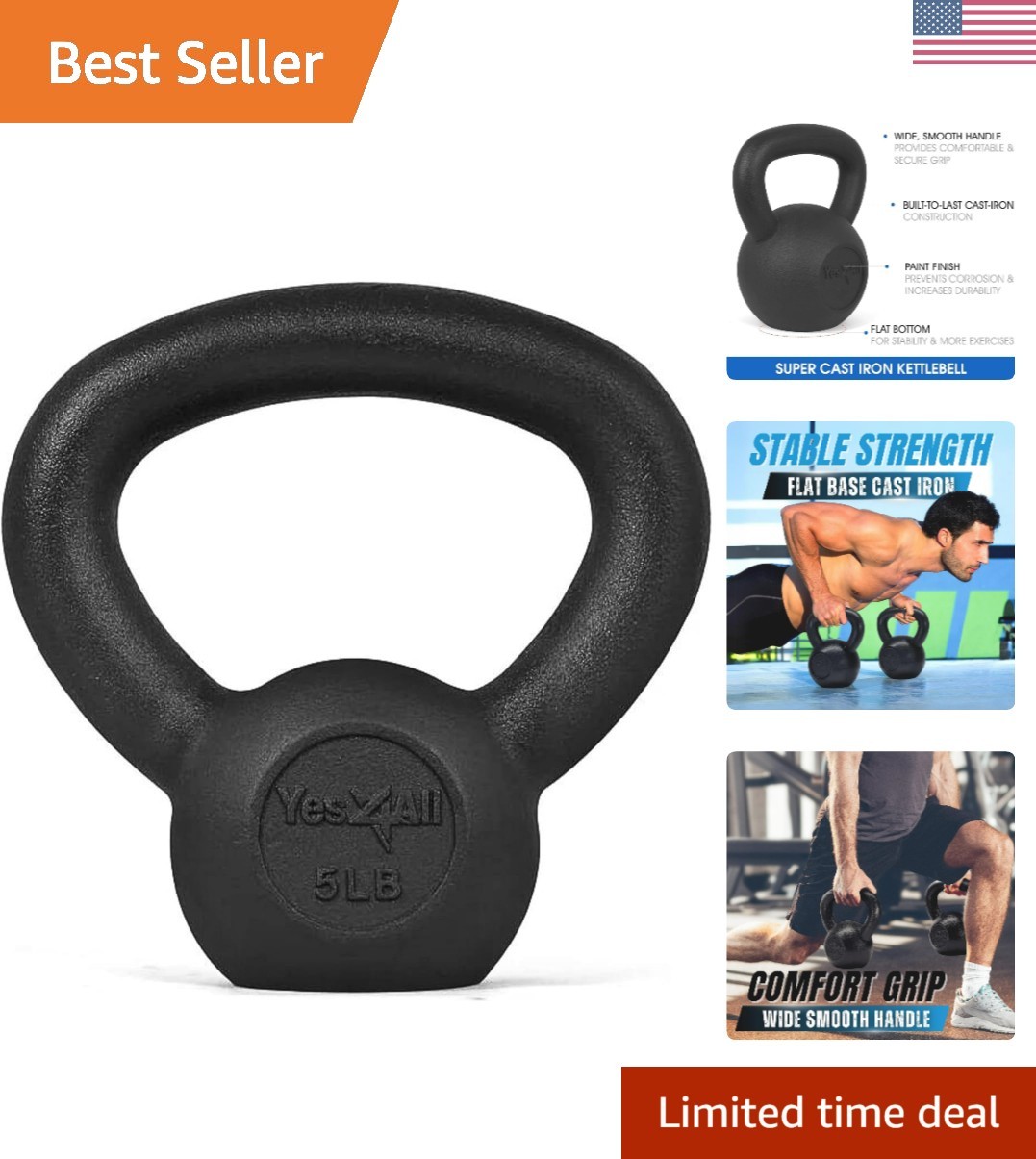 Cast Iron Kettlebell, Strength Training Kettlebells 5-80 Lb 5,10,15,20,25,30,...