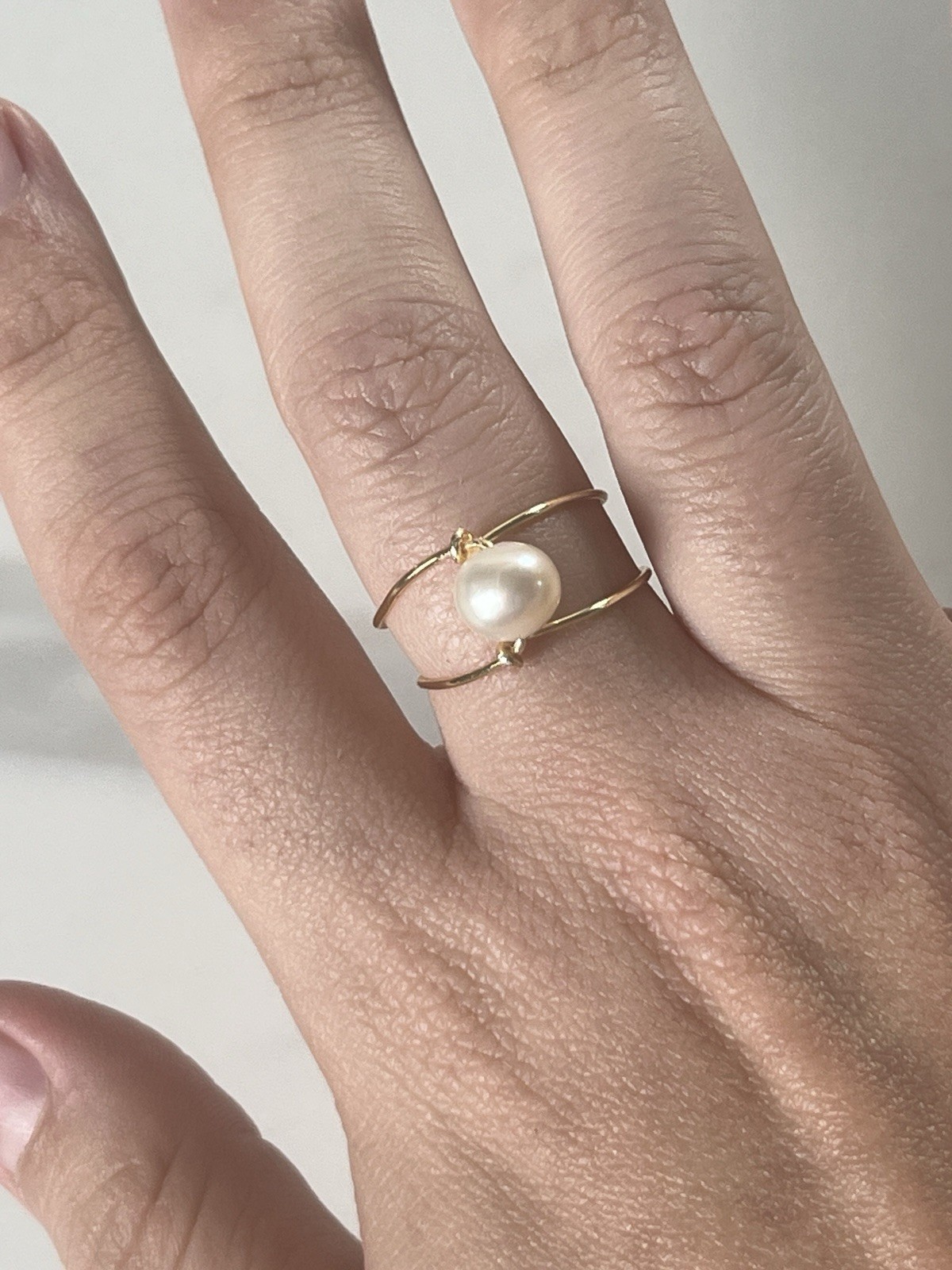 Genuine Freshwater pearl Hold Tone Wire Wrapped Ring Handmade Size 6.5”