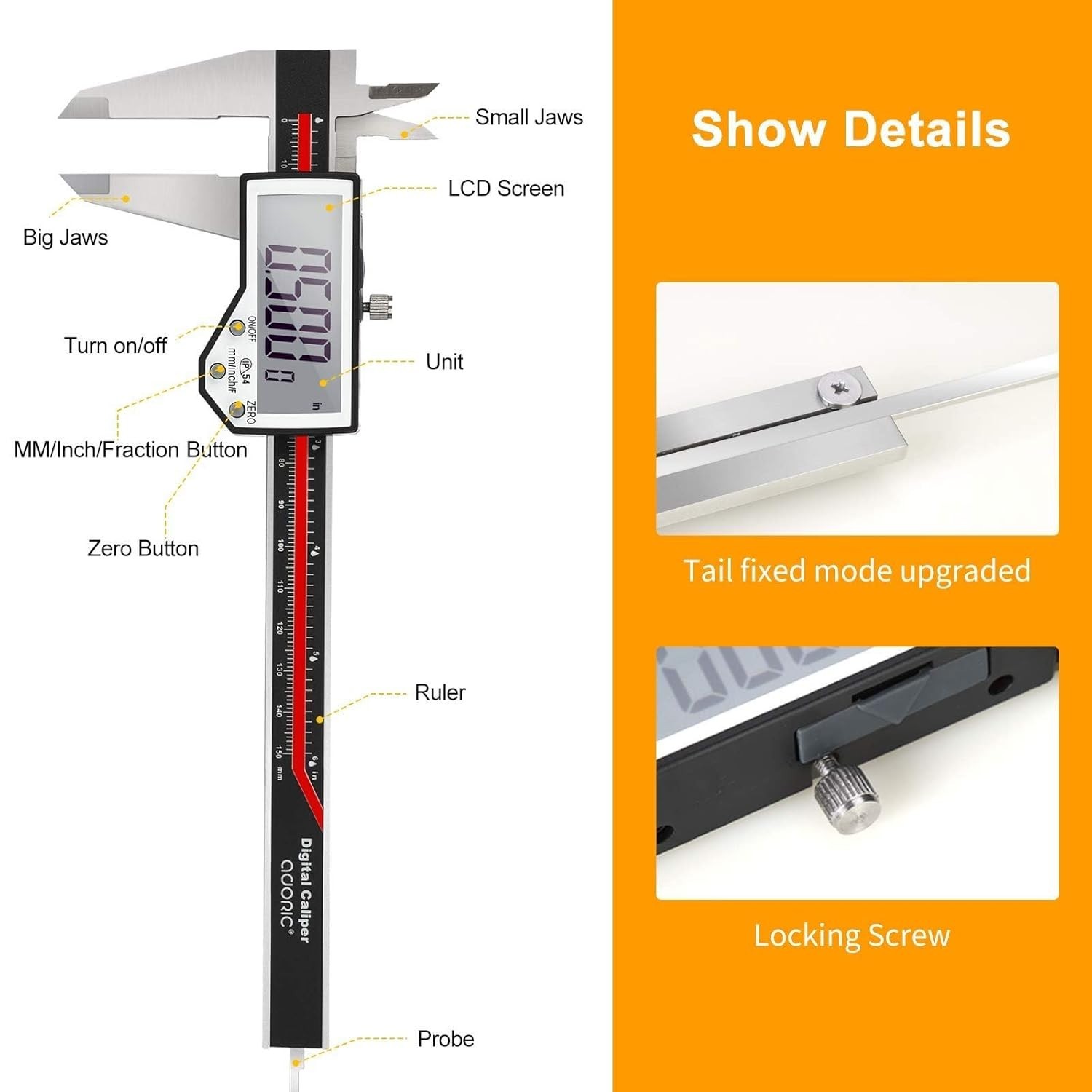 Stainless Steel Digital Caliper 0-6" Range - Accurate & Versatile Measuring Tool