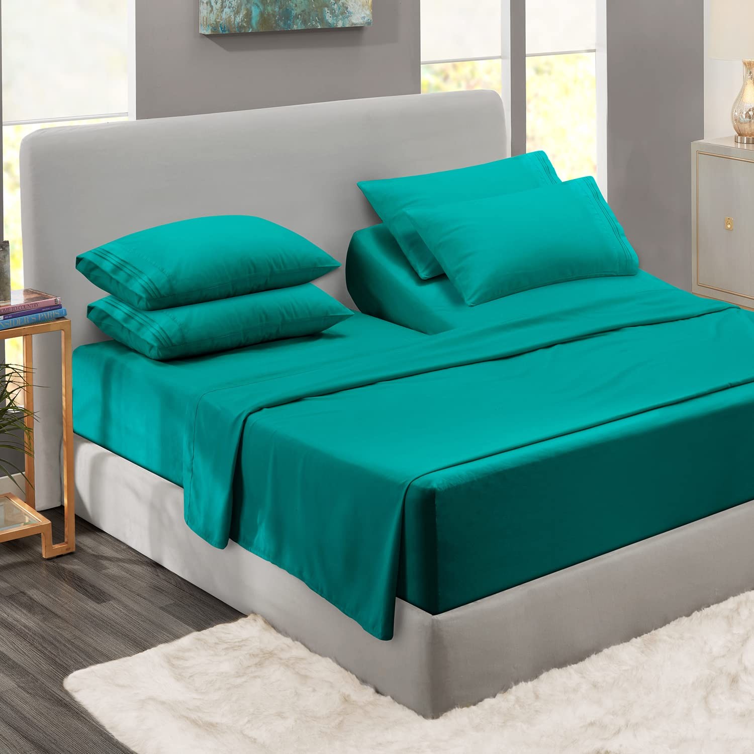 Flex Top King Sheets, 6 Piece Set - Hotel Luxury Sheets for Top Split King Be...
