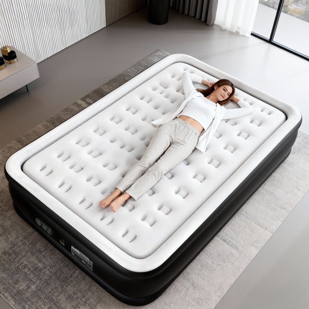 Premium Queen Size Air Mattress 22" Elevated Airbed with Built-in Pump Camping