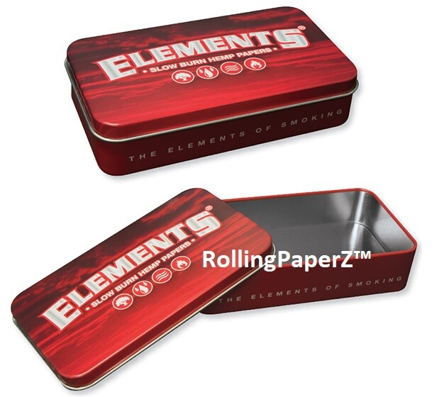New! Elements Slow Burn Hemp Papers RED METAL TIN STORAGE BOX 4.5" x 2.75" x 1"