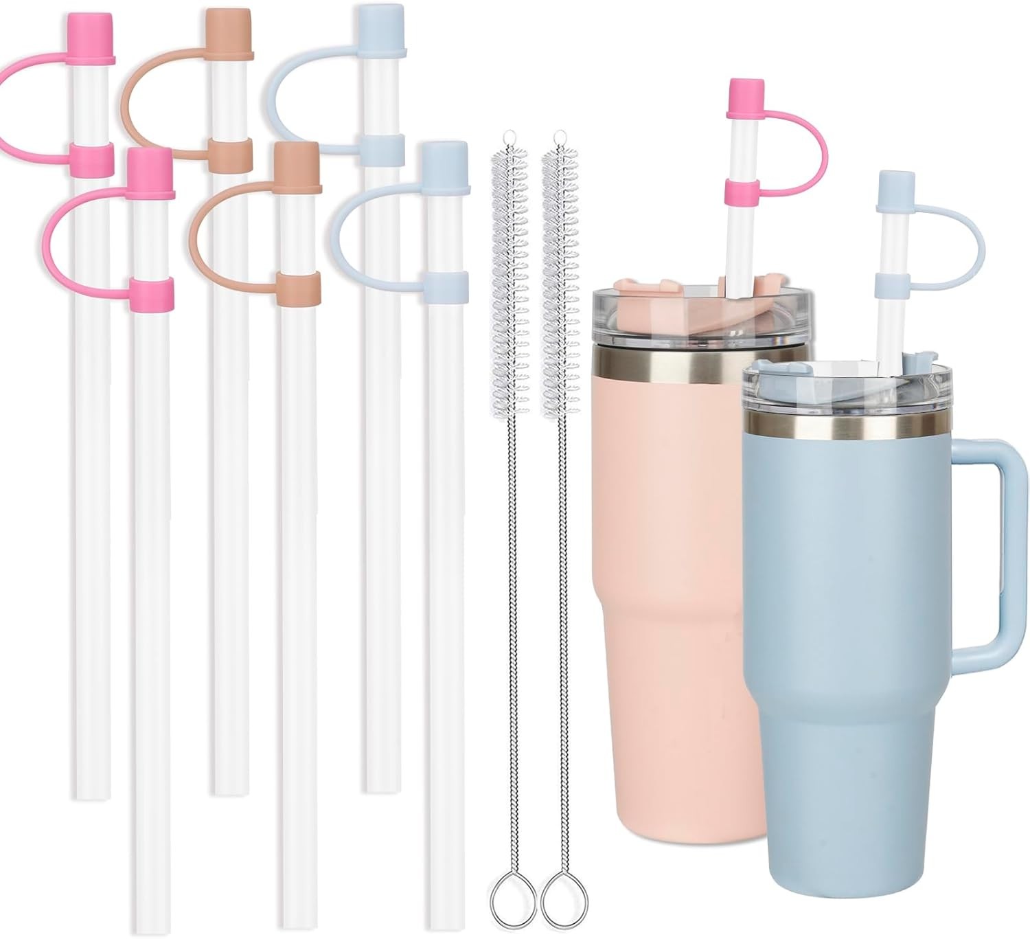 6 Straws with Cover Cap for Stanley 40oz Tumbler Replacement, Reusable Straw wit