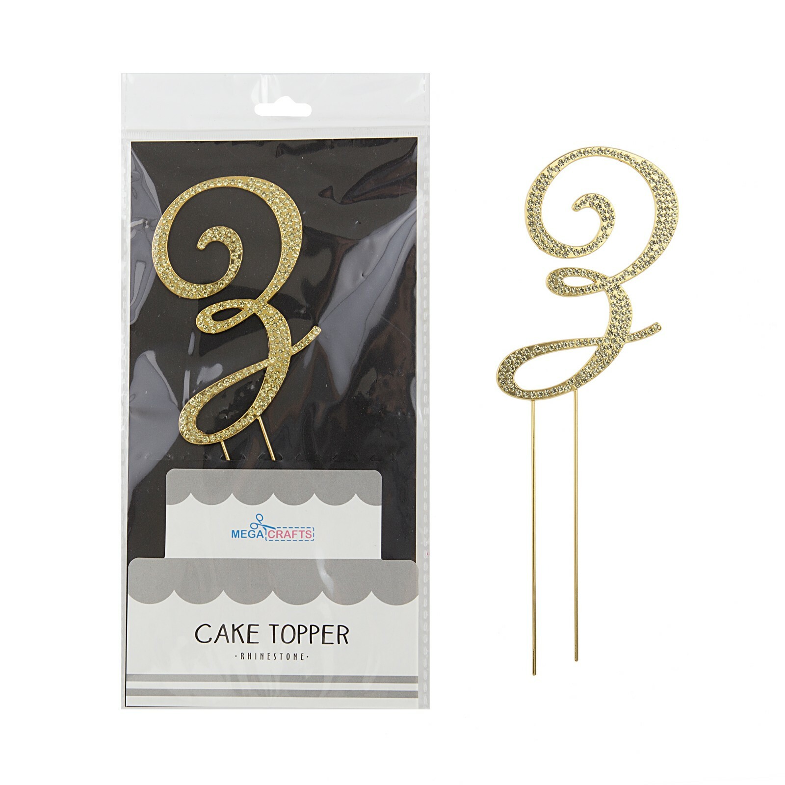 Mega Crafts - Sparkling Rhinestone Letter Z Cake Topper - Gold, 1PC