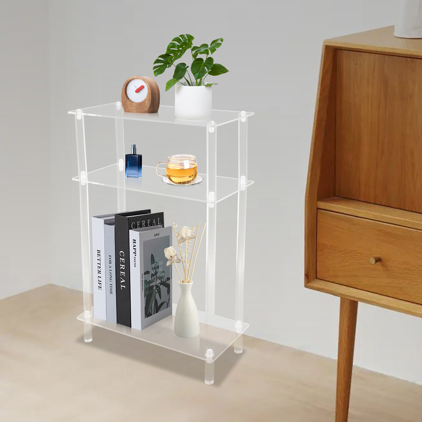 Acrylic Narrow Side Table，7" Wide Skinny Nightstand/Bedside，Slim Small End Table