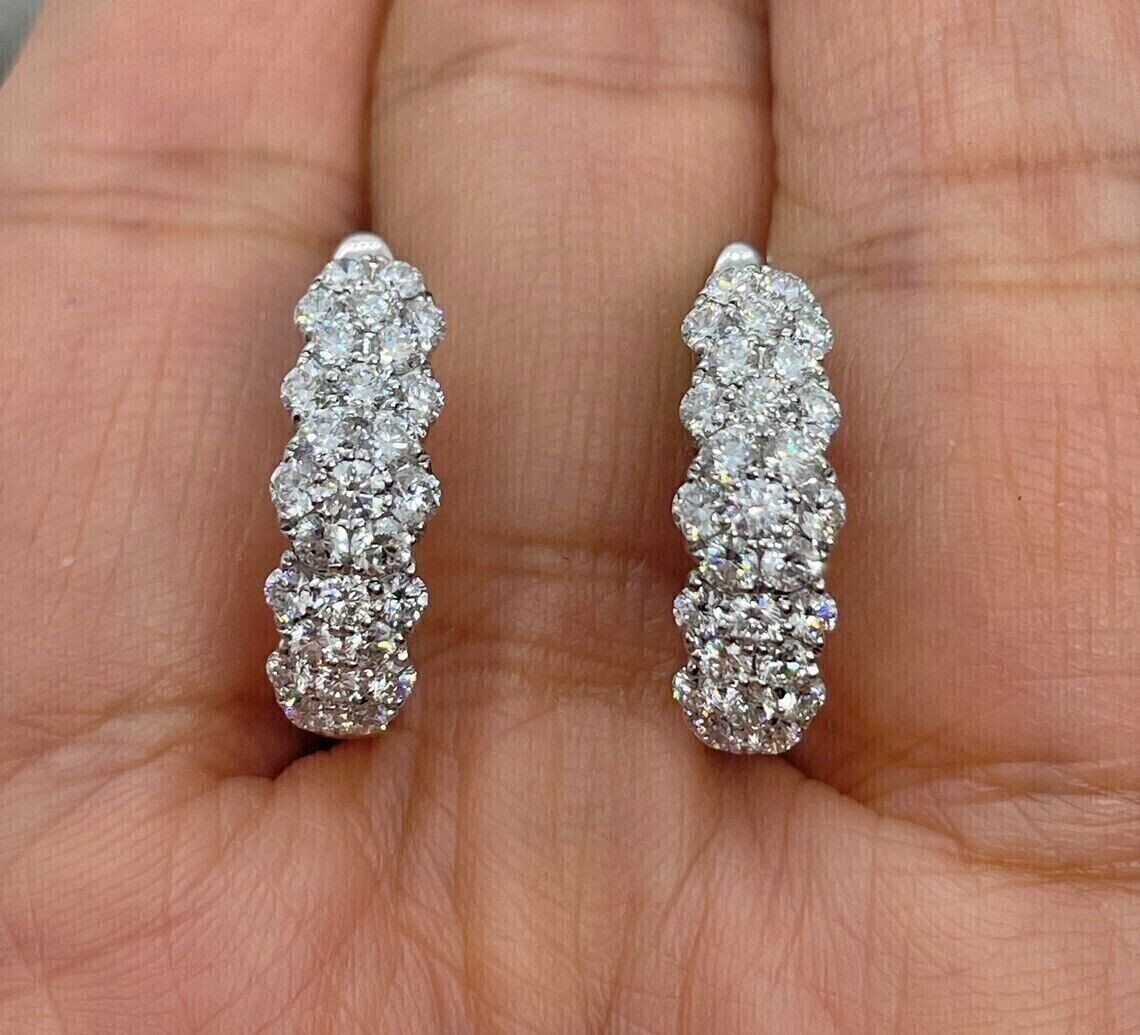2.10Ct Round Cut Real Moissanite Huggie Hoop Earrings 14K White Gold Plated