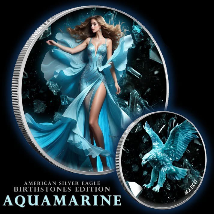 2024 ASE Birthstone Months Series March Aquamarine Edition 1 oz silver coin Sexy