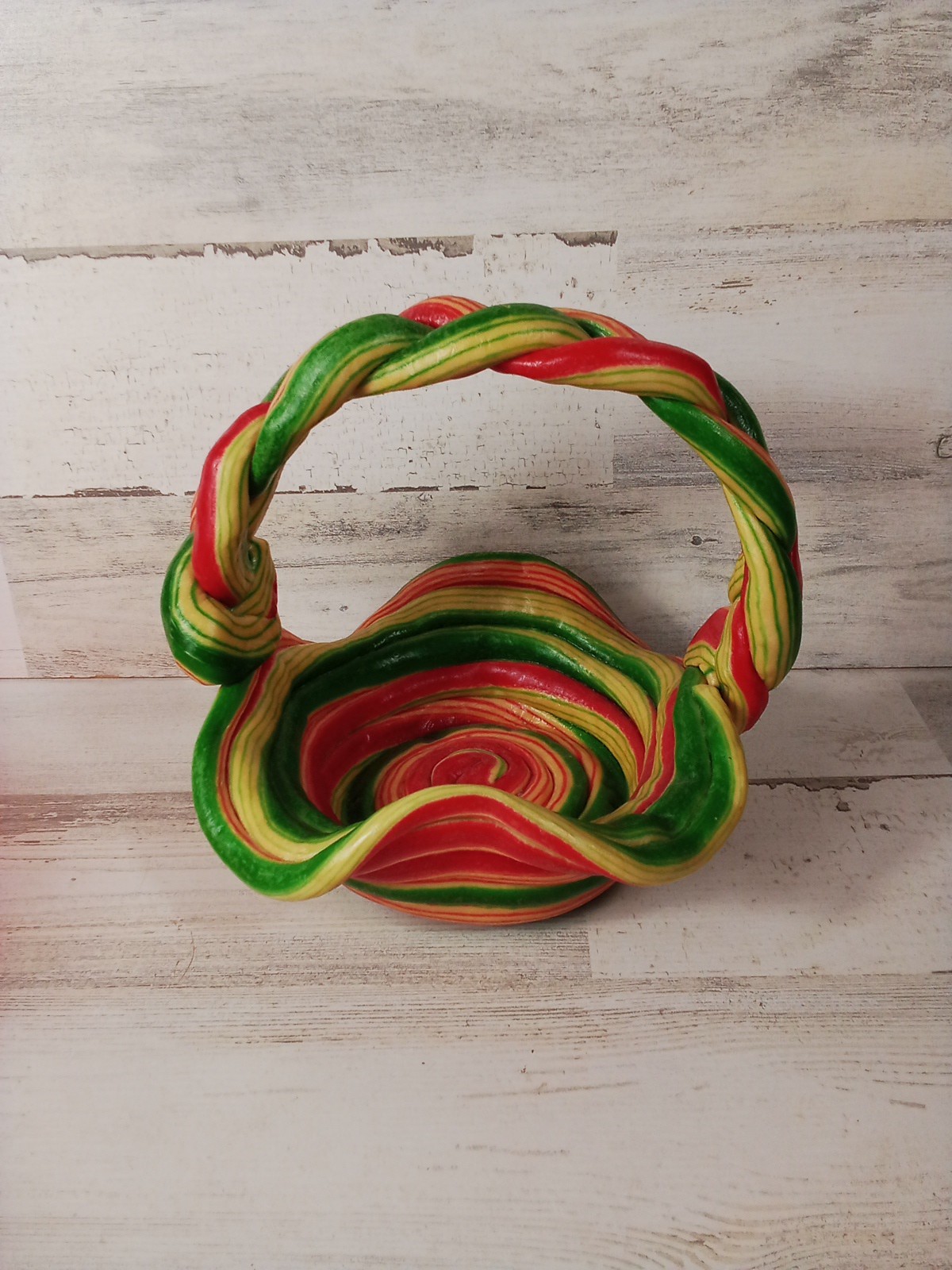 Hard Plastic Multi Color Braided Funky Cool Basket Beautiful Decor