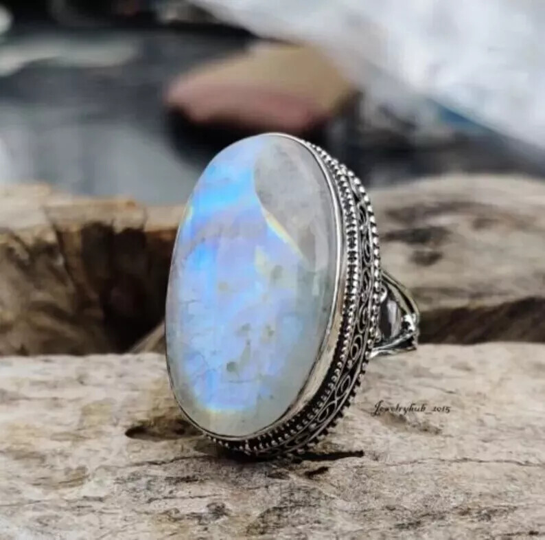 Designer Moonstone Ring 925 Silver Handmade Statement Ring All Size R235