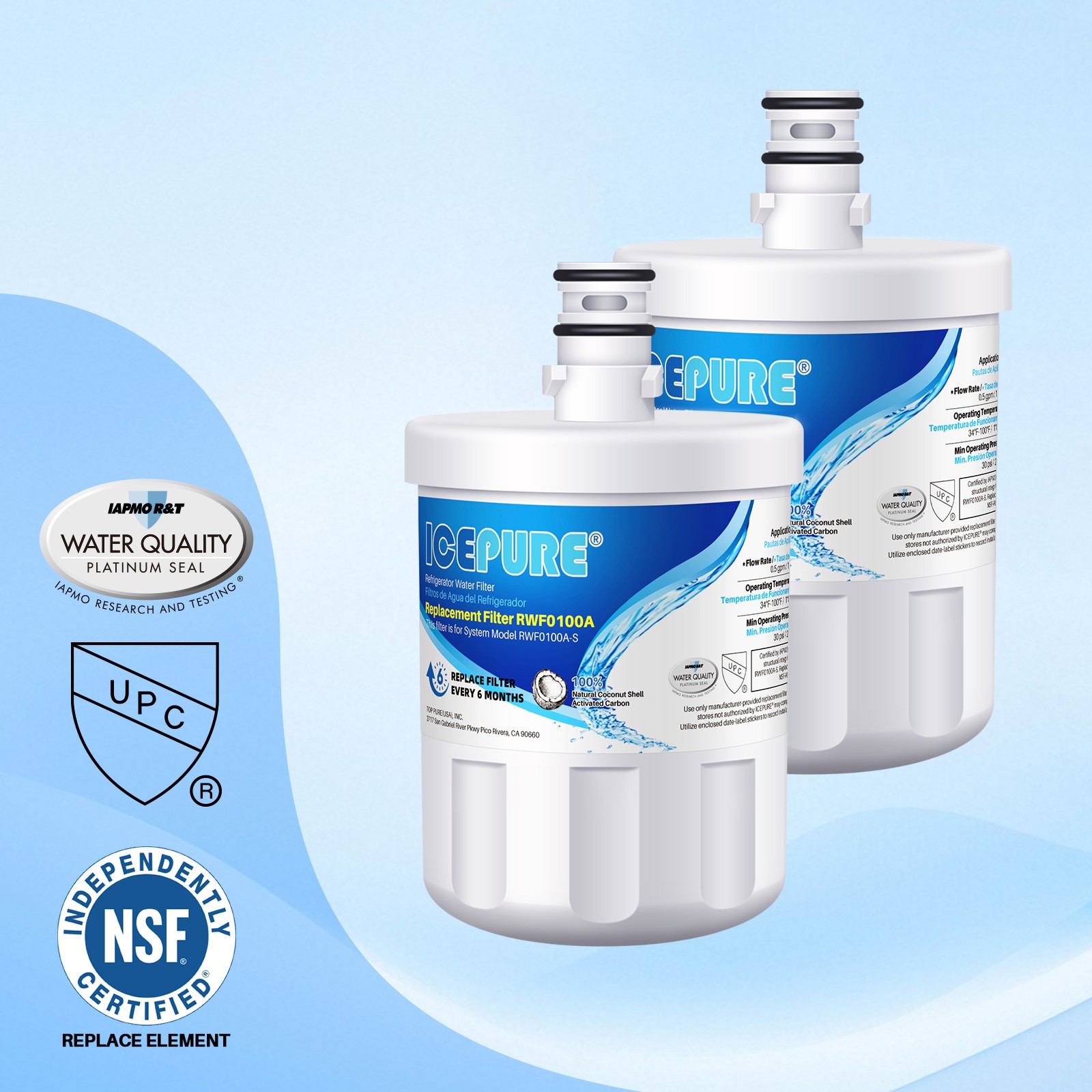 ICEPURE Water Filter Fit For LG LT500P, GEN11042FR-08, ADQ72910901, ADQ72910907