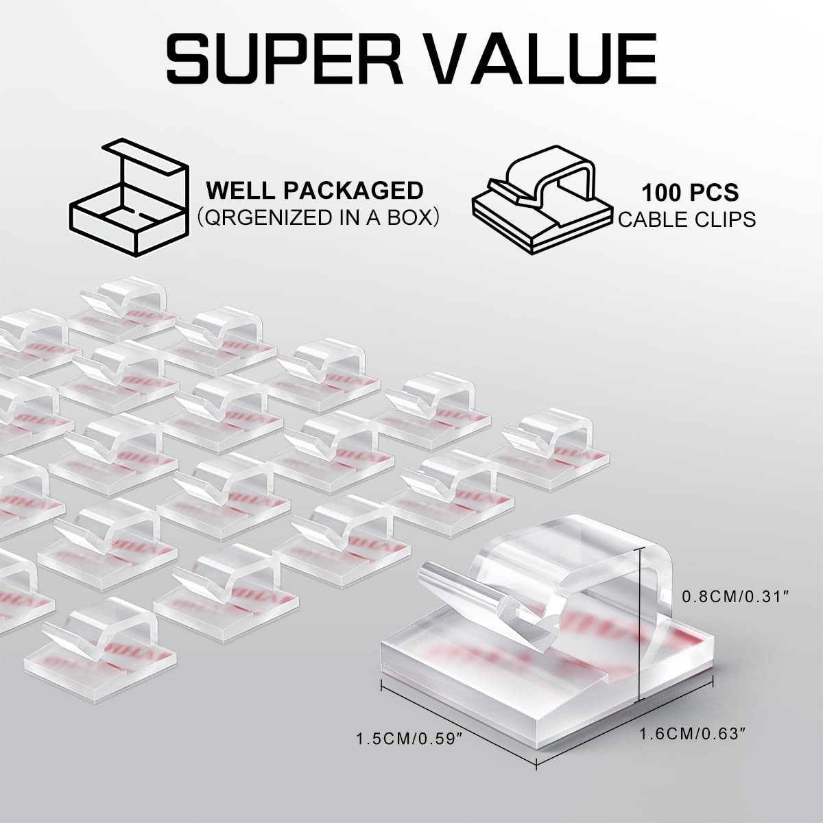 100PCS Cable Clips, Adhesive Wire Clips Strong Cord Clips Wire Holders, Cable...