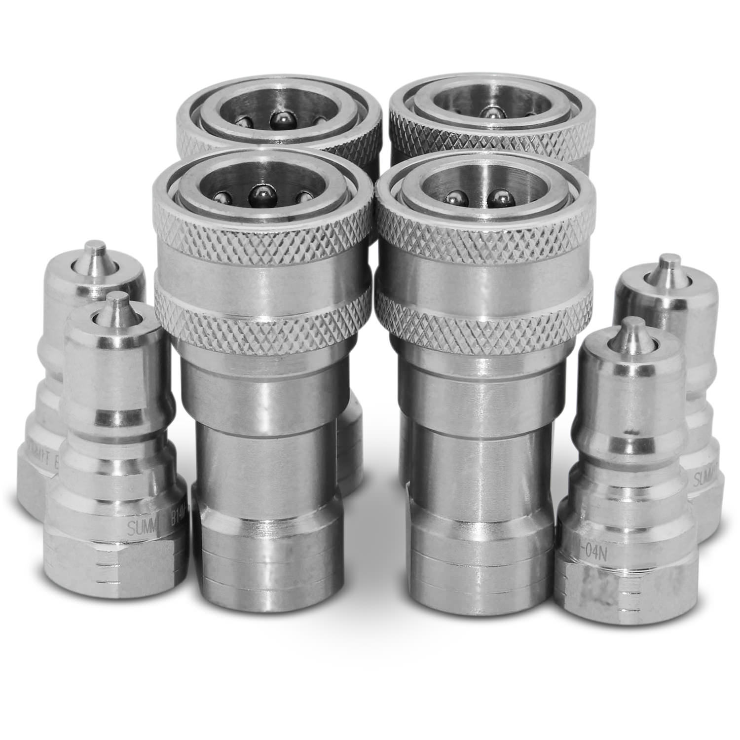 4 Sets of 1/4" NPT ISO 7241-B Quick Disconnect Hydraulic Couplings / Couplers