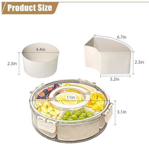 Snackle Box Container Divided Rotating Serving Tray with Lid and Handle |