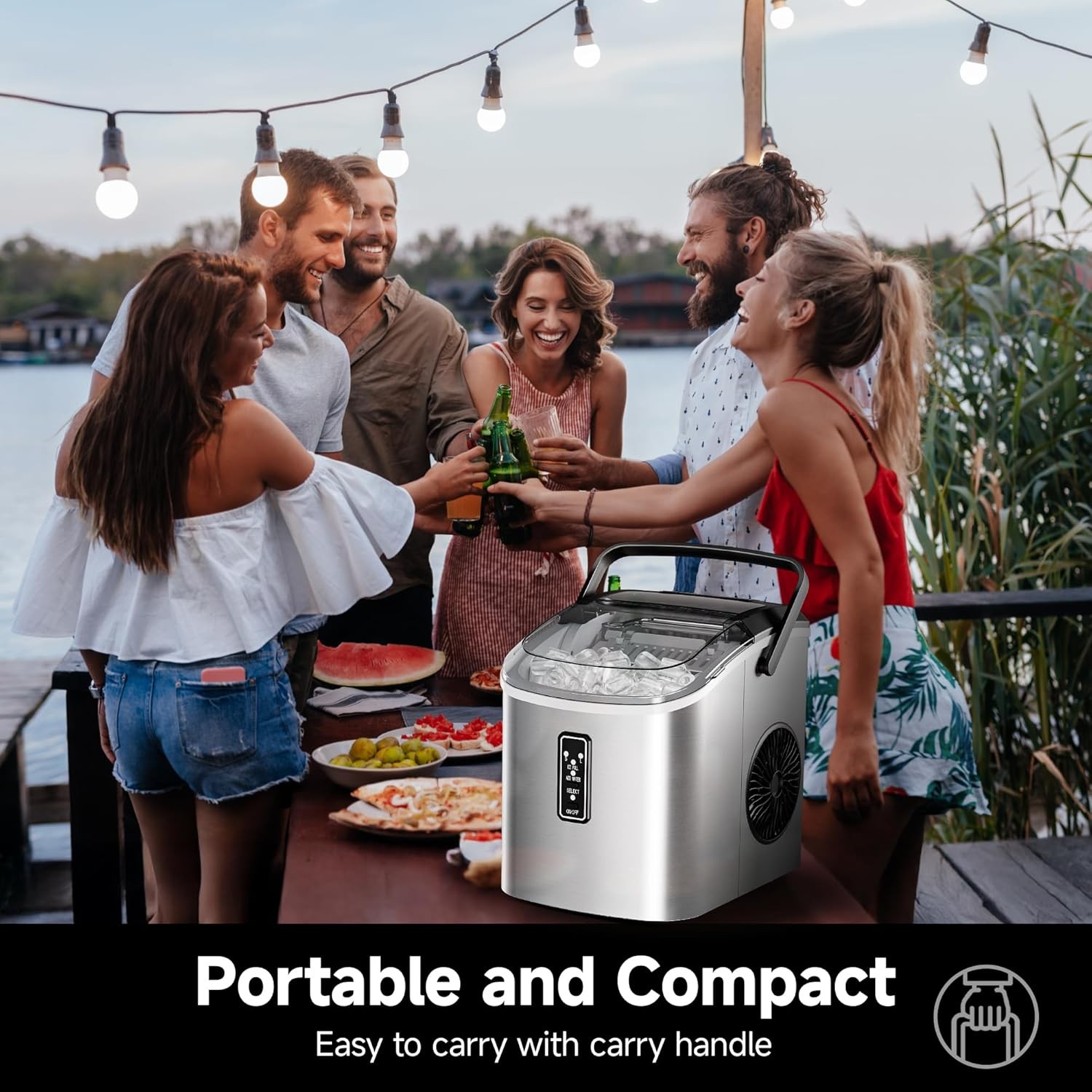 EUHOMY Ice Maker Countertop, 9 Cubes Ready in 6 Mins, 26lbs/24H, Silver