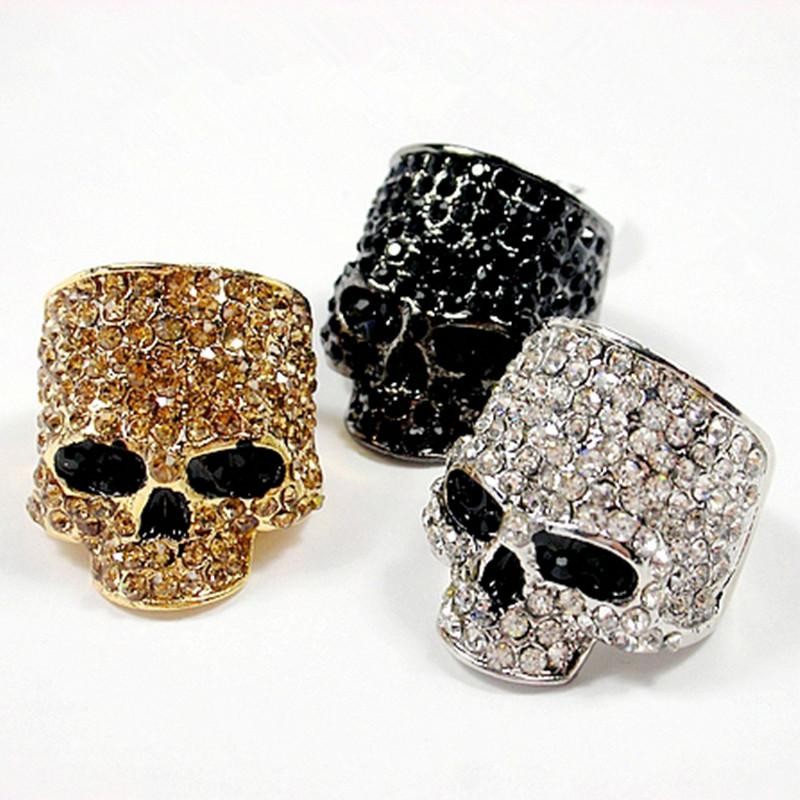Skull Ring Chino Antrax Crystal Rock Gold Silver Black Biker Jewelry Women Men
