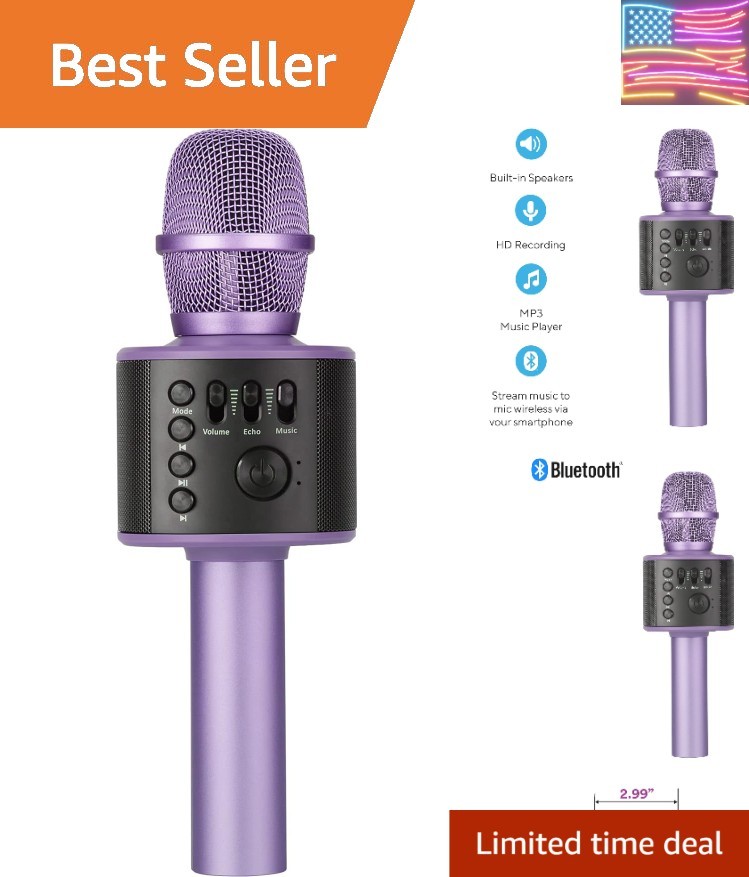 Wireless Bluetooth Karaoke Microphone with Built-in Speakers + HD Recording, ...