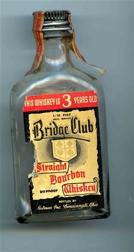 Bridge Club Straight Bourbon Whiskey Empty Miniature Glass Bottle 1930's