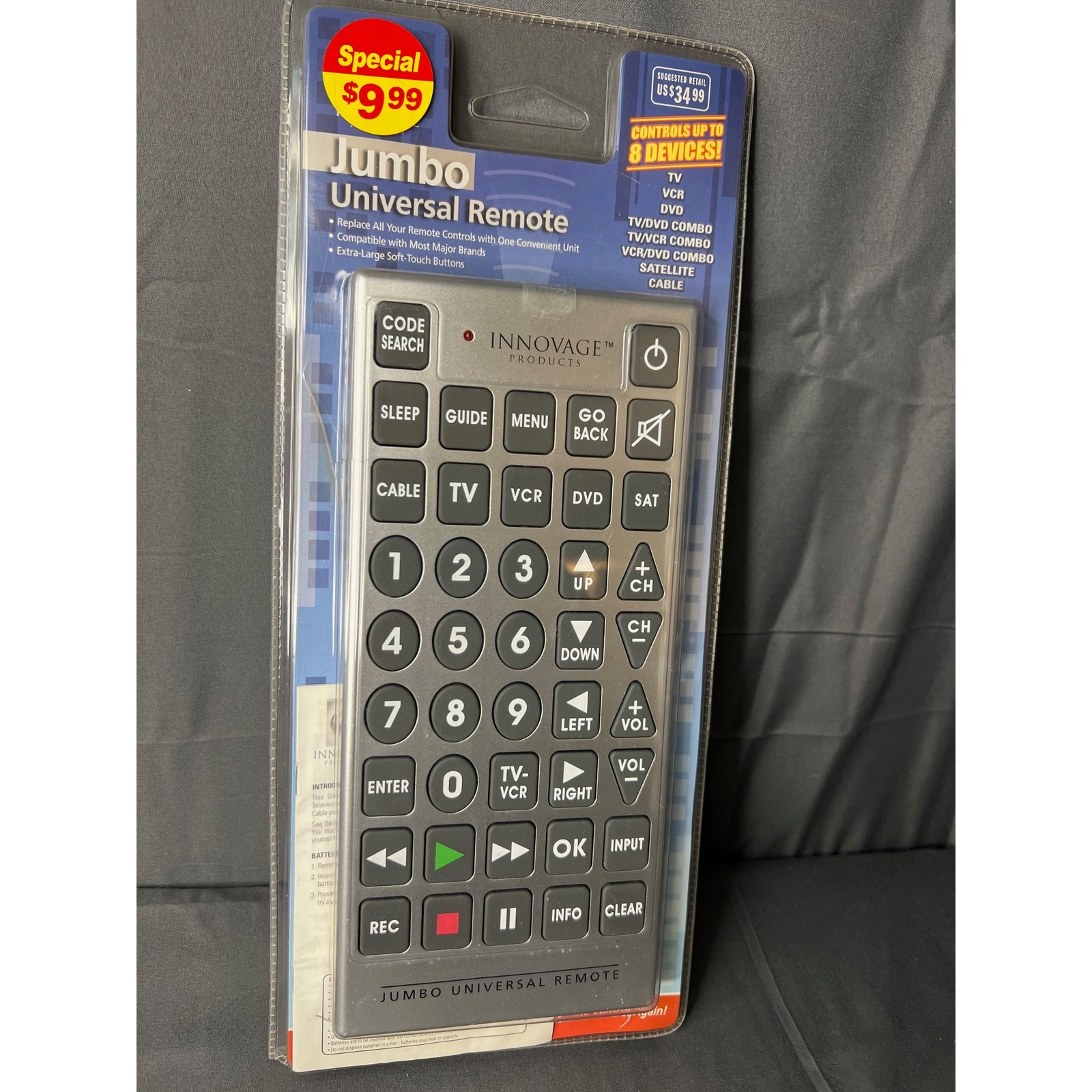 Innovage Universal Remote Control Large Buttons Silver Wireless New