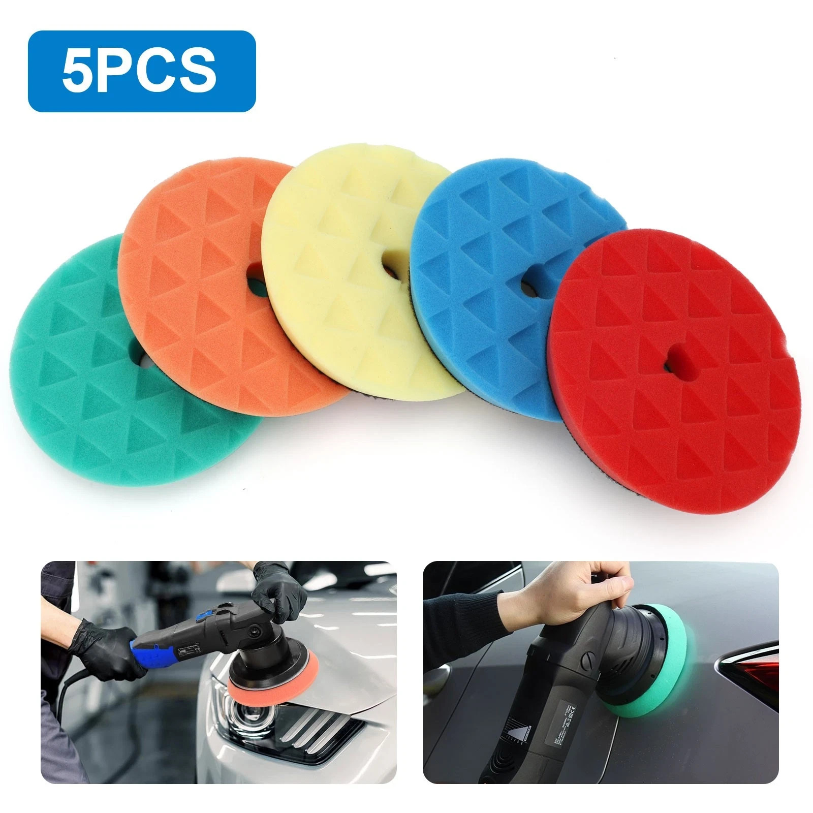 5Pcs 6Inch Car Polishing Pads Set Sponge Buffing Waxing Foam Pad for DA Polisher