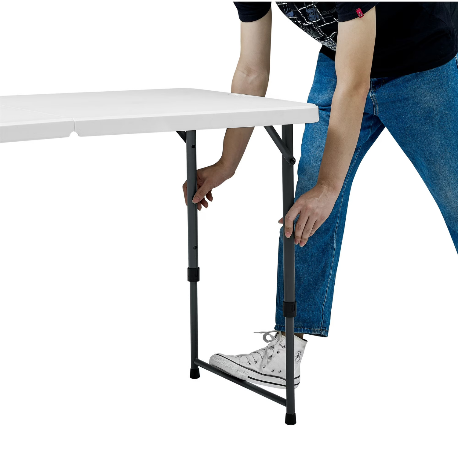 Mainstays 4FT Folding Table Adjustable Height Indoor Outdoor Carry Handle White