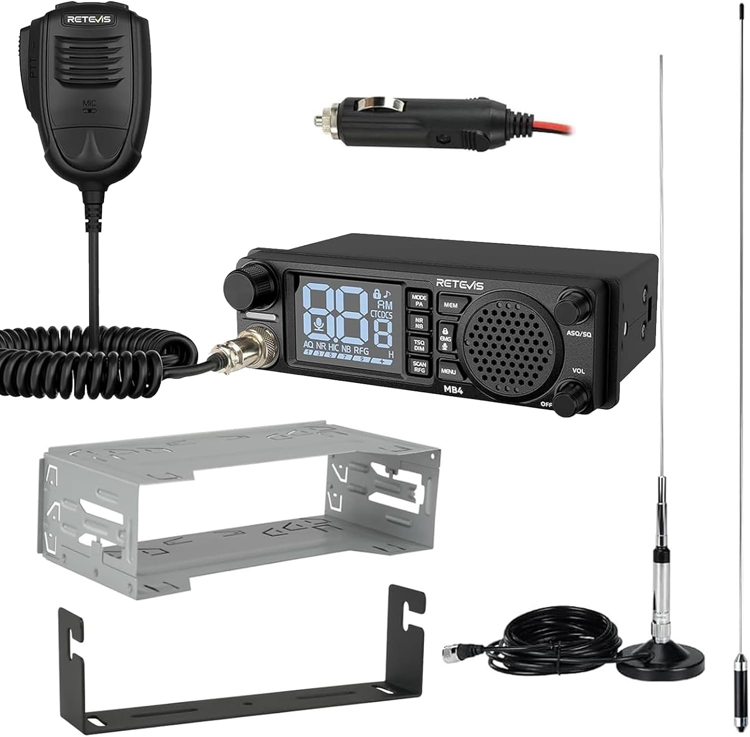 MB4 Noise Canceling Front Speaker CB Radio Kit Long Range Mobile Radio + Antenna