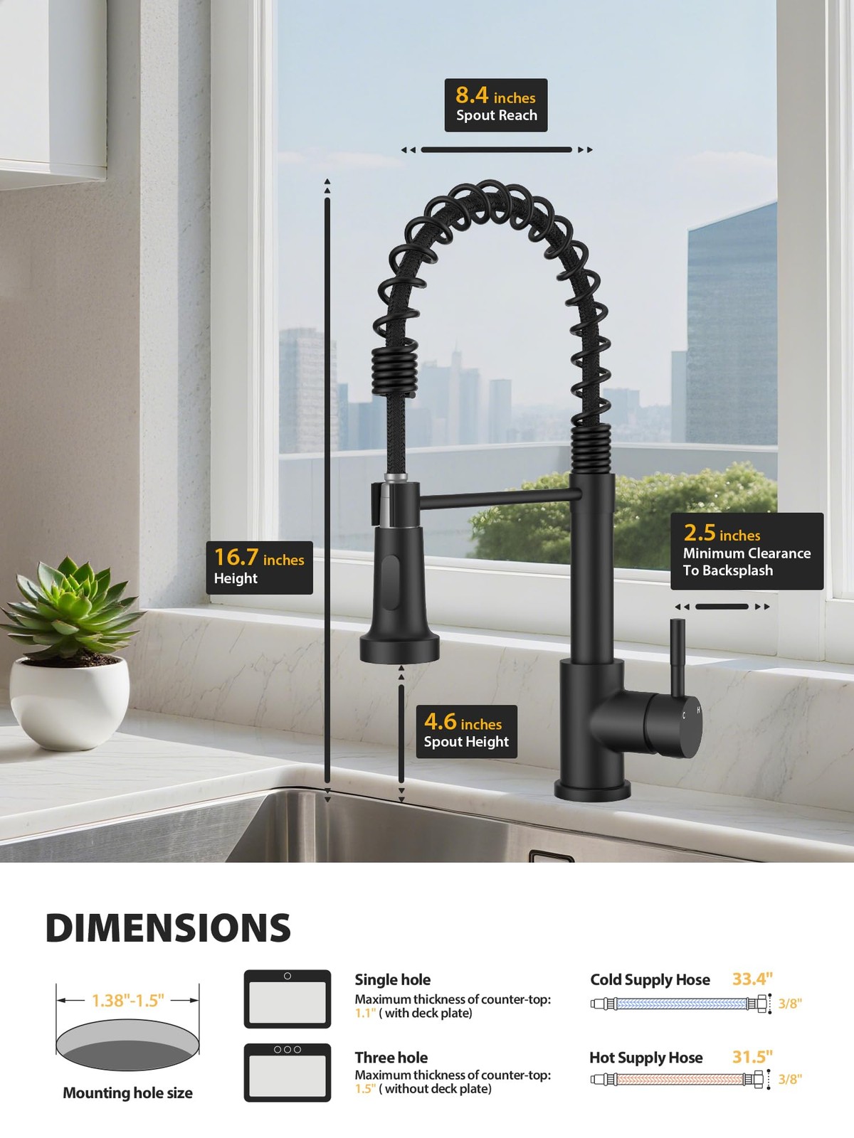 Kitchen Faucet with Pull Down Sprayer, High Arc Single Handle Kitchen Sink Fa...
